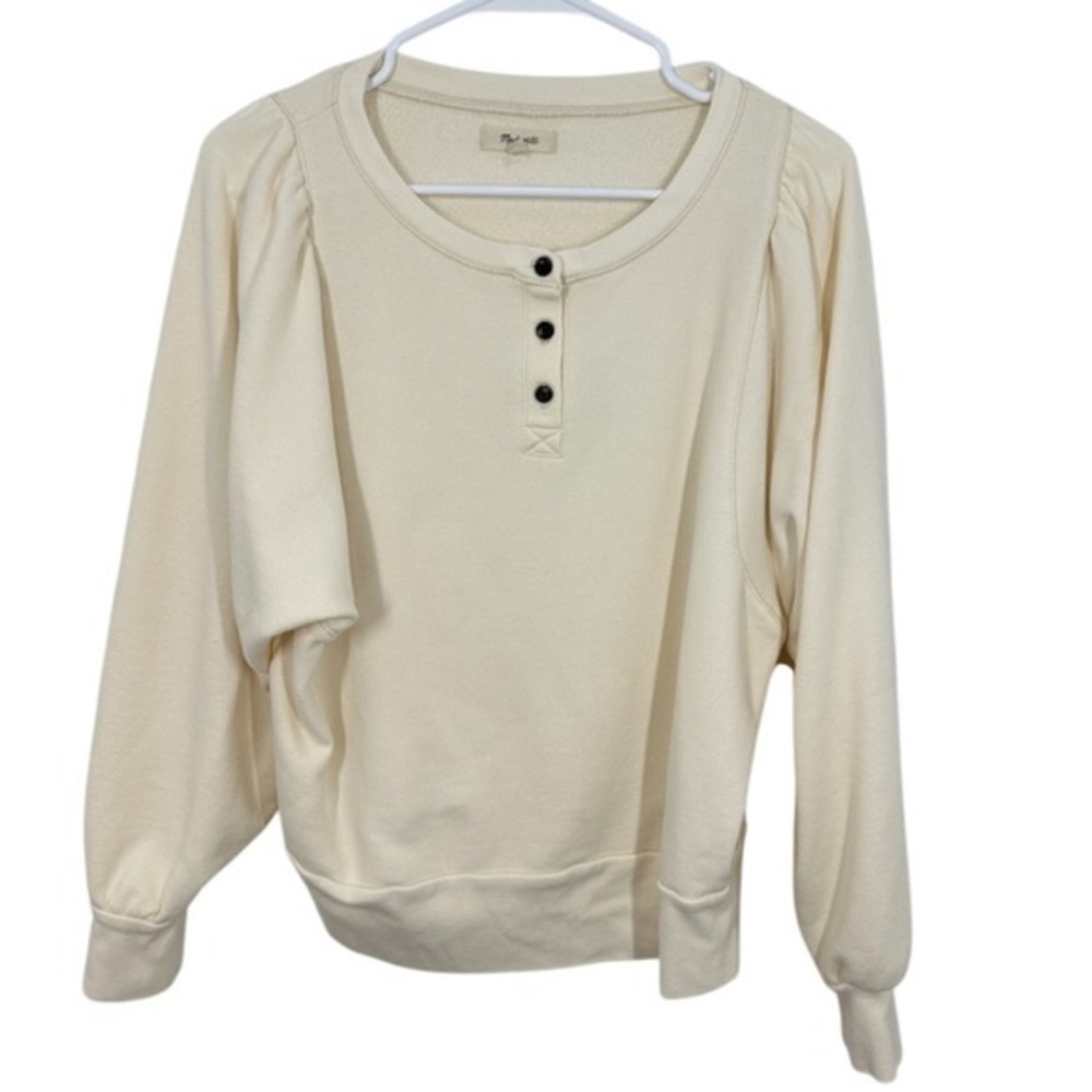 Madewell Cream Puff Sleeve Henley Sweatshirt Pullover Top Womens Size L